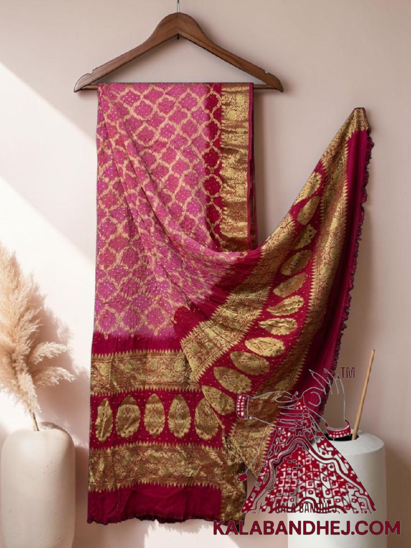 Pink Red Bandhani Banarasi Dupatta Georgette Silk