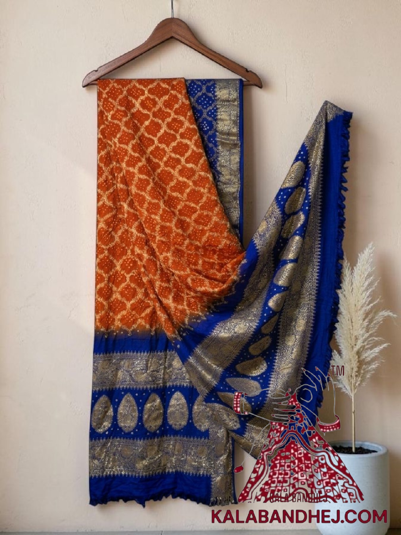 Orange Blue Bandhani Banarasi Dupatta Georgette Silk