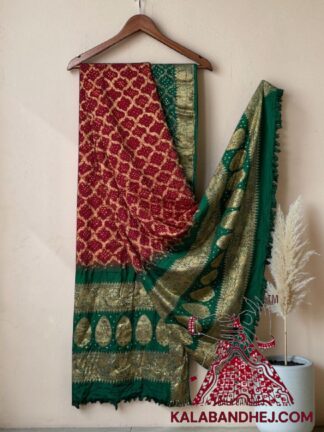 Green Maroon Bandhani Banarasi Dupatta Georgette Silk