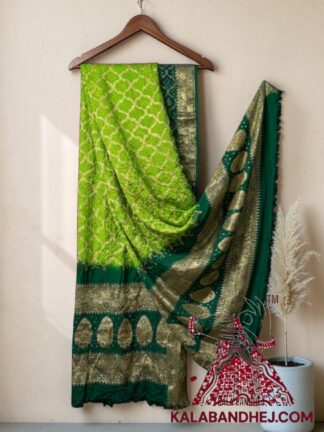 Parrot Green Bandhani Banarasi Dupatta Georgette Silk