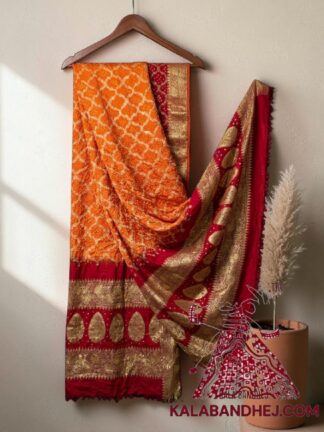 Red Orange Bandhani Banarasi Dupatta Georgette Silk