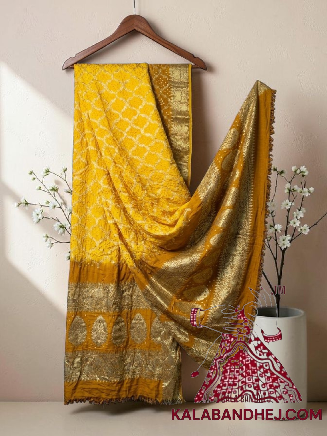 Yellow Mustered Bandhani Banarasi Dupatta Georgette Silk