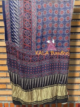 Blue Natural Ajrak HandBlock Saree Modal Silk Design
