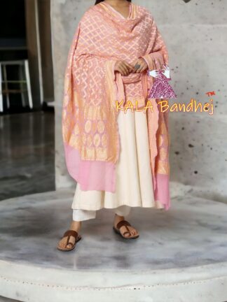 Baby Pink Bandhani Banarasi Dupatta Pure Georgette Silk