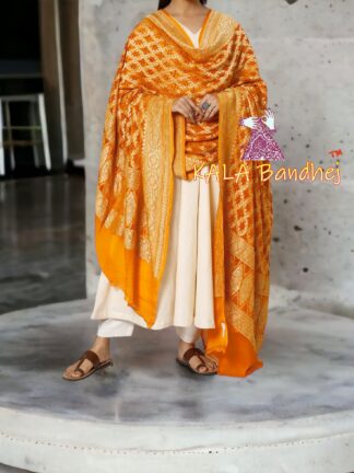 Haldi Red Bandhani Banarasi Dupatta Pure Georgette Silk