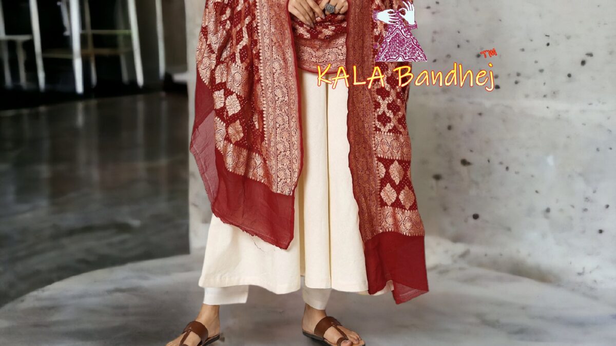 Maroon Bandhani Banarasi Dupatta Pure Georgette Silk Bandhani KaLa Bandhej