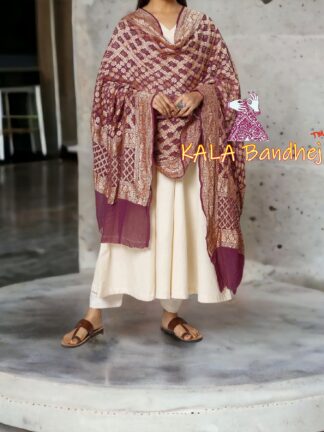 Wine Bandhani Banarasi Dupatta Pure Georgette Silk