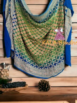 Parrot Royal Blue Bandhani Banarasi Dupatta Pure Georgette Silk