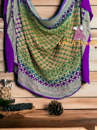 Parrot Brinjal Bandhani Banarasi Dupatta Pure Georgette Silk