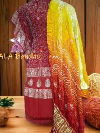 Red Bandhani Banarasi Dress Material Pure Georgette Silk