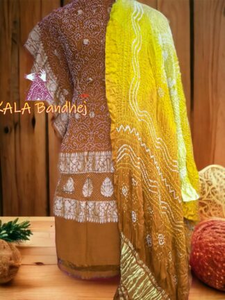 Rust Bandhani Banarasi Dress Material Pure Georgette Silk