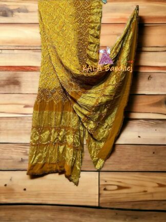 Yellow Mustered Bandhani Banarasi Dupatta Georgette Silk