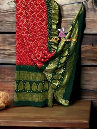 Red Green Bandhani Banarasi Dupatta Georgette Silk