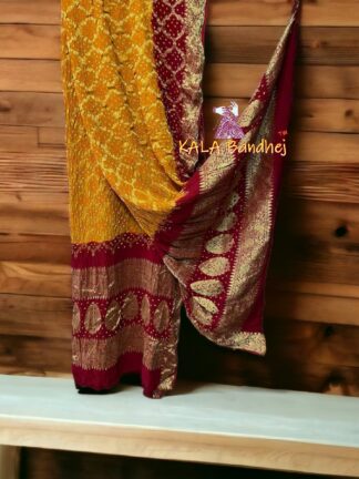 Mustered Maroon Bandhani Banarasi Dupatta Georgette Silk