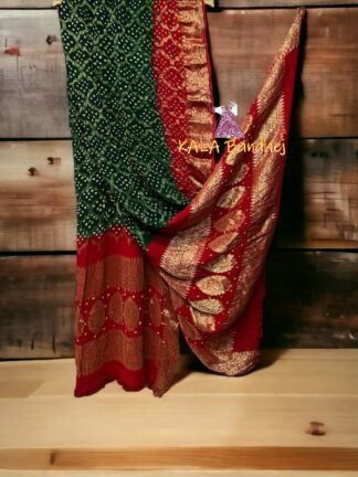 Green Red Bandhani Banarasi Dupatta Georgette Silk