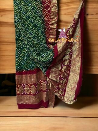 Green Maroon Bandhani Banarasi Dupatta Georgette Silk