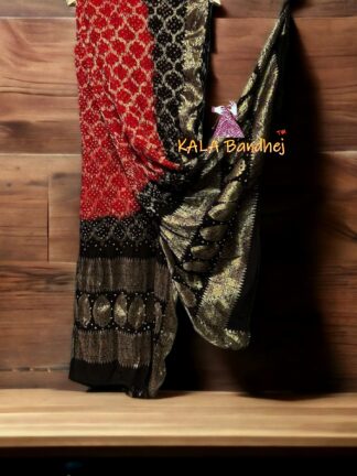 Red Black Bandhani Banarasi Dupatta Georgette Silk