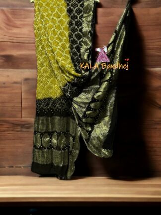Khaki Black Bandhani Banarasi Dupatta Georgette Silk