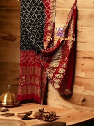 Black Red Bandhani Banarasi Dupatta Georgette Silk
