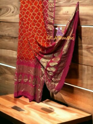 Orange Pink Bandhani Banarasi Dupatta Georgette Silk