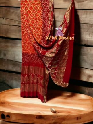 Orange Red Bandhani Banarasi Dupatta Georgette Silk