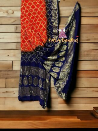 Orange Blue Bandhani Banarasi Dupatta Georgette Silk