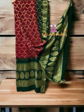 Maroon Green Bandhani Banarasi Dupatta Georgette Silk