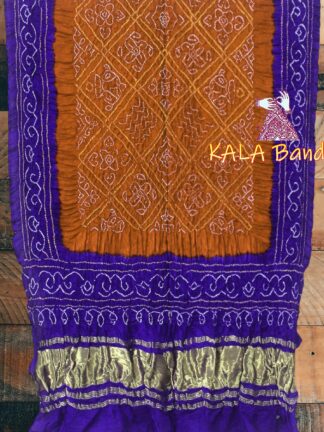 Blue Rust BavanBarg Bandhani Dupatta Pure Gaji Silk