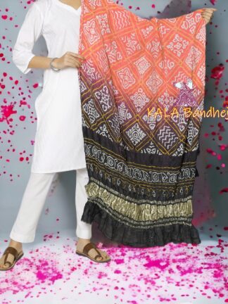 Pitch Black BavanBarg Bandhani Dupatta Pure Gaji Silk