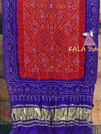 Red Blue BavanBarg Bandhani Dupatta Pure Gaji Silk