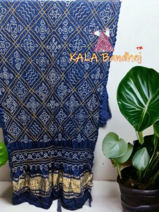 Blue BavanBarg Bandhani Dupatta Pure Gaji Silk