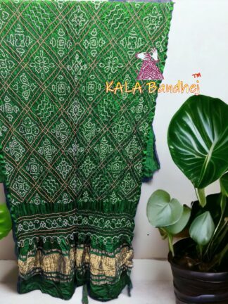 Green BavanBarg Bandhani Dupatta Pure Gaji Silk