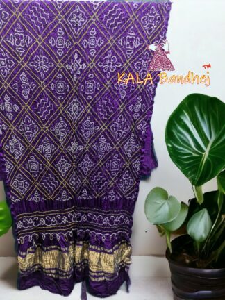 Purple BavanBarg Bandhani Dupatta Pure Gaji Silk