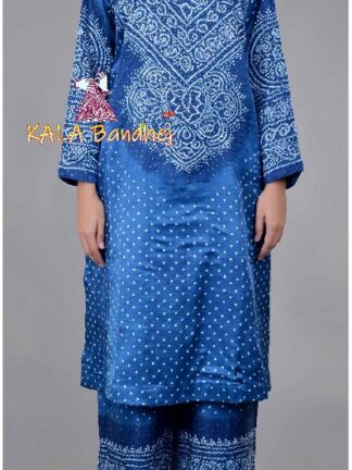 Blue Gaji Silk Abha Kali Kurta, Pants and Dupatta Set