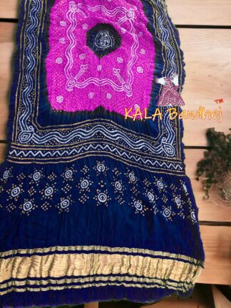 Blue Pink Bandhani Dupatta Pure GajiSilk Chandrakhani