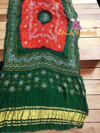 Green Red Bandhani Dupatta Pure GajiSilk Chandrakhani