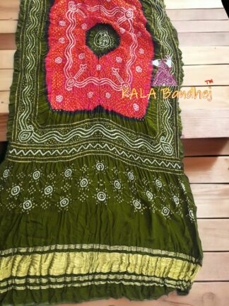 Mehendi Red Bandhani Dupatta Pure GajiSilk Chandrakhani
