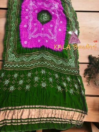 Mehendi Pink Bandhani Dupatta Pure GajiSilk Chandrakhani