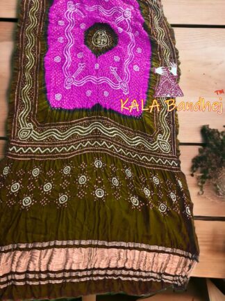 Khaki Pink Bandhani Dupatta Pure GajiSilk Chandrakhani