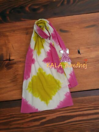 Pink Mustered Pure Modal Silk Designer Stole Clamp Dye Shibori