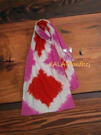 Pink Red Pure Modal Silk Designer Stole Clamp Dye Shibori