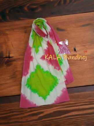 Parrot Pink Pure Modal Silk Designer Stole Clamp Dye Shibori