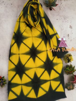 Mango Black Pure Modal Silk Designer Stole Clamp Dye Shibori