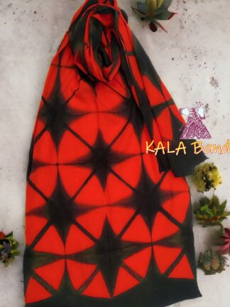 Red Black Pure Modal Silk Designer Stole Clamp Dye Shibori