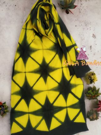 Yellow Black Pure Modal Silk Designer Stole Clamp Dye Shibori