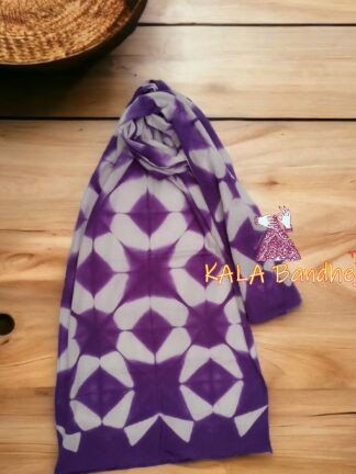 Purple Pure Modal Silk Designer Stole Clamp Dye Shibori