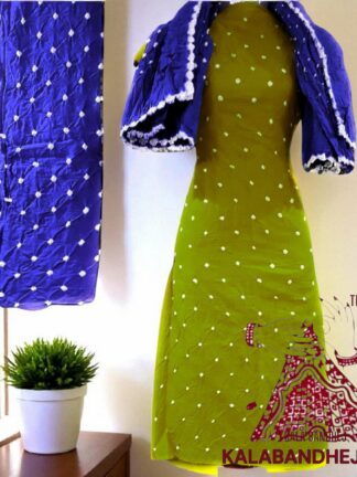 Blue Olive Pure Cotton Bandhani Dress Material