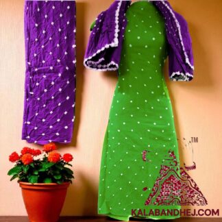Magenta Parrot Pure Cotton Bandhani Dress Material