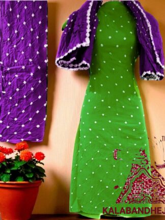 Magenta Parrot Pure Cotton Bandhani Dress Material