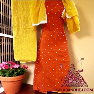 Yellow Orange Pure Cotton Bandhani Dress Material